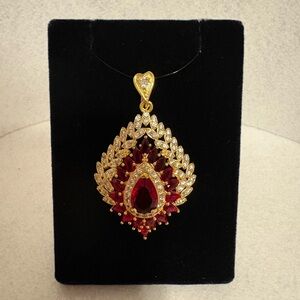 22kt Gold Vermeil Faux Ruby and Cubic Zirconia Pendant